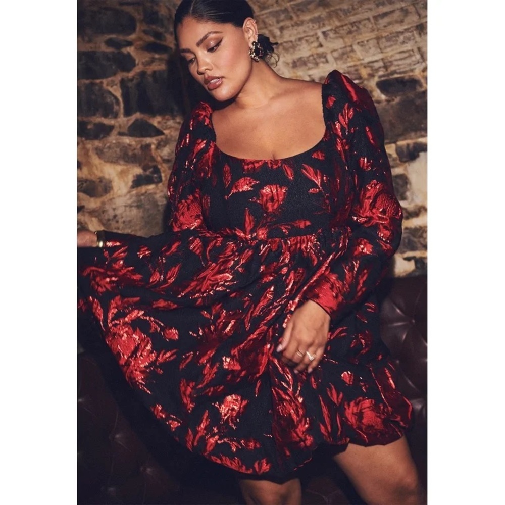 NWT Eloquii Balloon Skirt Brocade Mini Dress